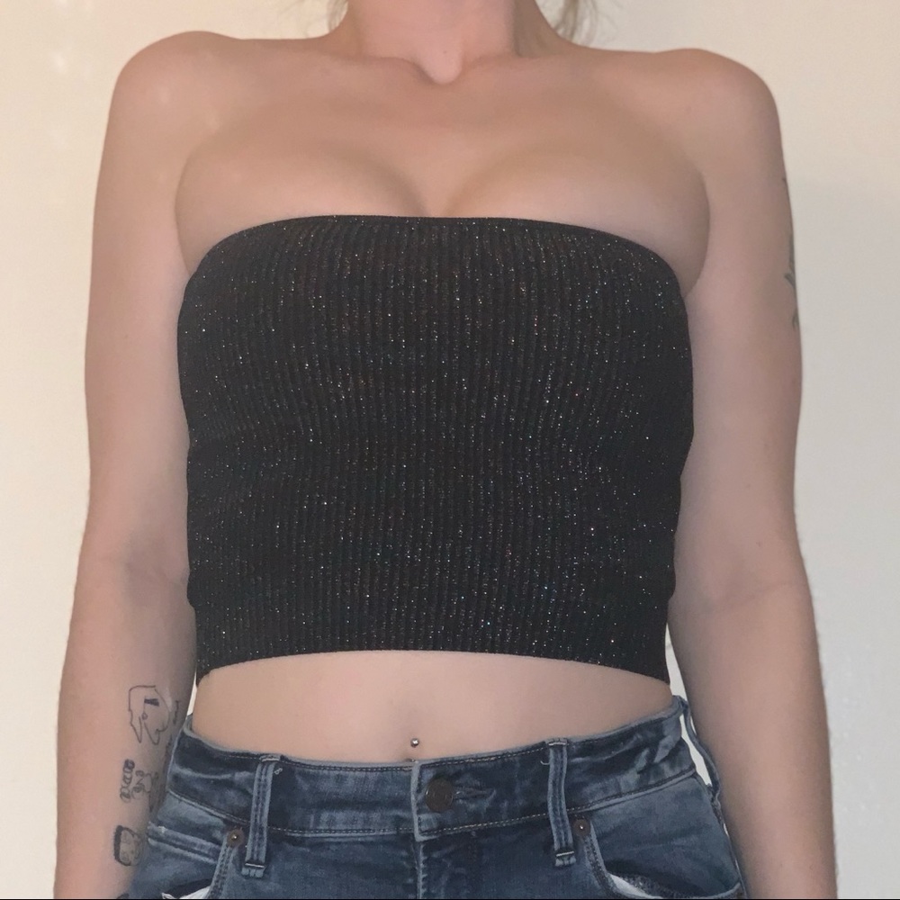 Kendall & Kylie Shimmery Black Tube Top